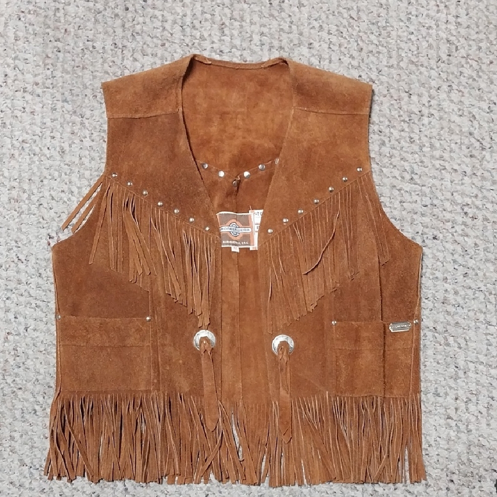 Men's Tan Suede Fringe Vest with Western Conchos